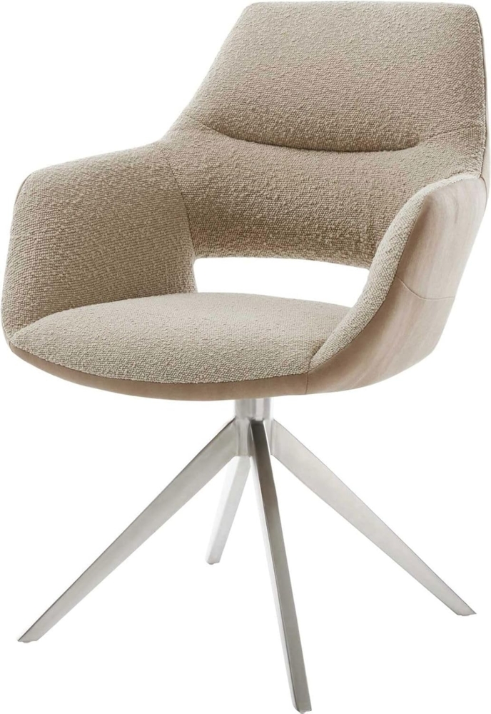 Drehstuhl Yago-Flex mit Armlehnen Materialmix Schlamm Kreuzgestell breit Edelstahl 360° drehbar Taschenfederkern Bild 1