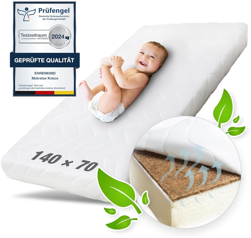 Ehrenkind® Babymatratze Kokos | Baby Matratze 70x140 | Kindermatratze 70x140 mit hochwertigem Schaum, Kokosplatte und Hygienebezug Bild 1