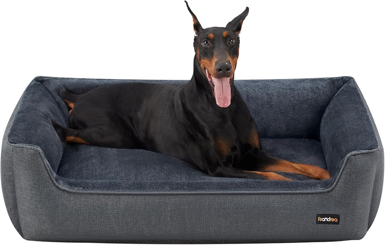 Feandrea Hundebett, Hundekissen in Leinenoptik, Hundekorb, erhöhte Ränder, rutschfeste Unterseite, Bezug abnehmbar waschbar, XXL, für extra große Hunde, 120 x 90 x 30 cm, dunkelgrau PGW013G01 Bild 1