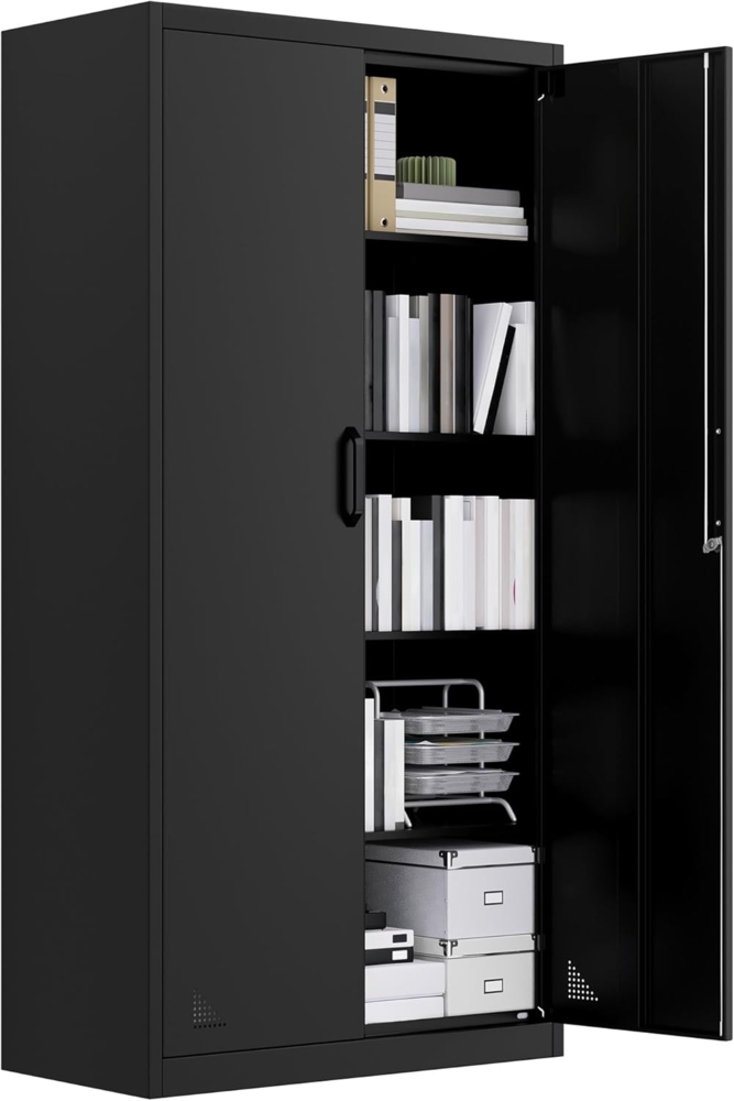 YITAHOME Aktenschrank, Abschließbar Metallschrank mit 4 Verstellbaren Regalen, Büroschrank, Stahl-Aufbewahrungsschrank, Metallschrank, Garage, Büro, Abstellraum, 180 x 90 x 45 cm, Schwarz Bild 1