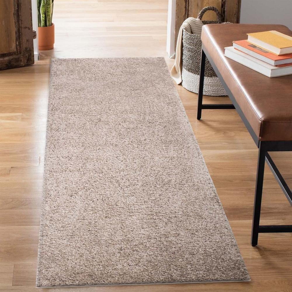 carpet city Shaggy Hochflor Teppich - Läufer 80x300 cm - Sand-Beige - Langflor Flurteppich - Einfarbig Uni Modern - Flauschig-Weiche Teppiche Schlafzimmer Deko Bild 1