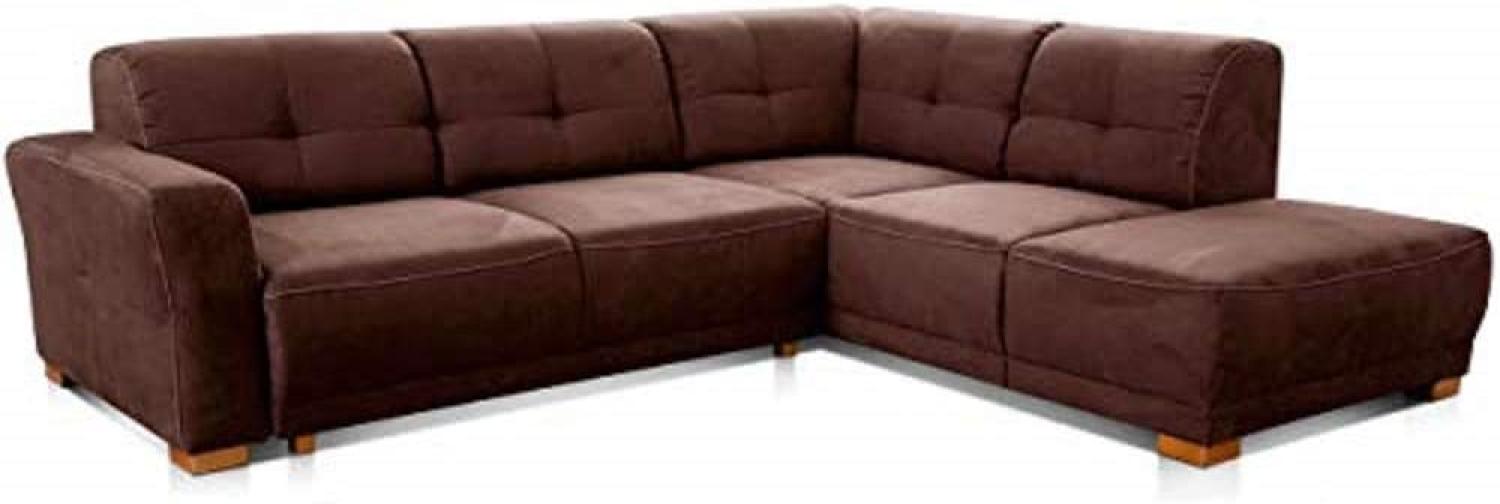 Cavadore Ecksofa "Modeo" / Sofa-Ecke mit Federkern und modernen Kontrastnähten / Hochwertiger Mikrofaser-Bezug in Wildlederoptik / Holzfüße / Maße: 261 x 77 x 214 cm (BxHxT) / Farbe: Braun Bild 1