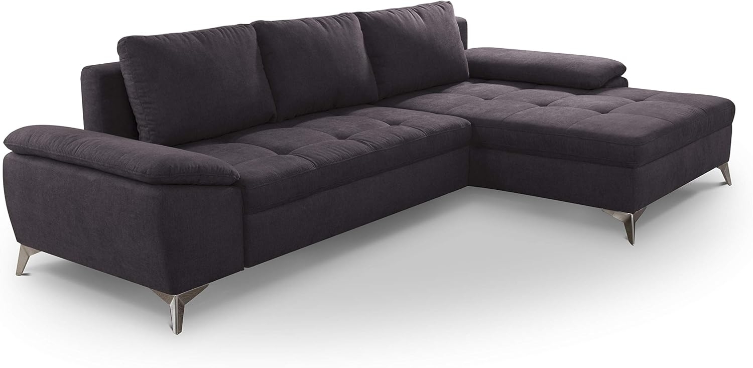 CAVADORE Schlafsofa Lina Ecksofa mit Schlaffunktion, Bettkasten, Longchair und Steppung im Sitz / 270 x 85 x 163 / Flachgewebe: Dunkelgrau Bild 1