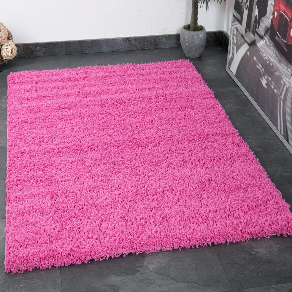 VIMODA Teppich Prime Shaggy Hochflor Langflor Einfarbig Modern Pink Rosa für Wohnzimmer, Schlafzimmer, Maße:100x200 cm Bild 1