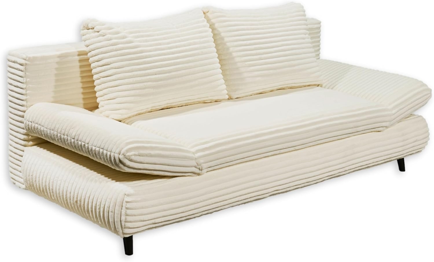 SUNNY 2 Bequemes Schlafsofa in Cord-Optik mit Bettkasten, Ivory - Ausziehbares Sofa mit Schlaffunktion und verstellbaren Armlehnen - 212x76 (88) x 101 cm (B/H/T) Bild 1