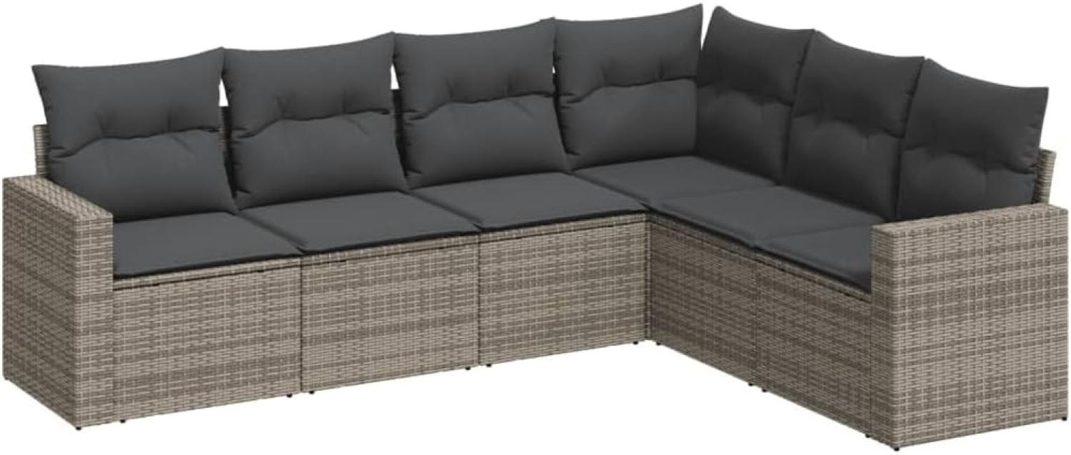 vidaXL 6-tlg. Garten-Sofagarnitur mit Kissen Grau Poly Rattan 3219000 Bild 1