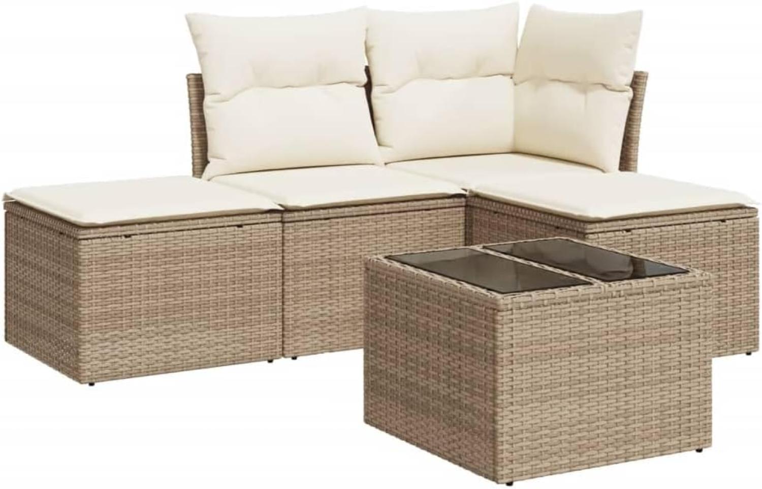 vidaXL 5-tlg. Garten-Sofagarnitur mit Kissen Beige Poly Rattan 3217488 Bild 1