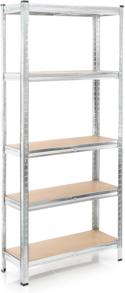 Wiltec Schwerlastregal 75 x 30 x 174 cm, Gesamtlast 875kg, Steckregal verzinkt aus Stahl, Lastenregal mit 5 Ablagen, Werkstattregal Bild 1
