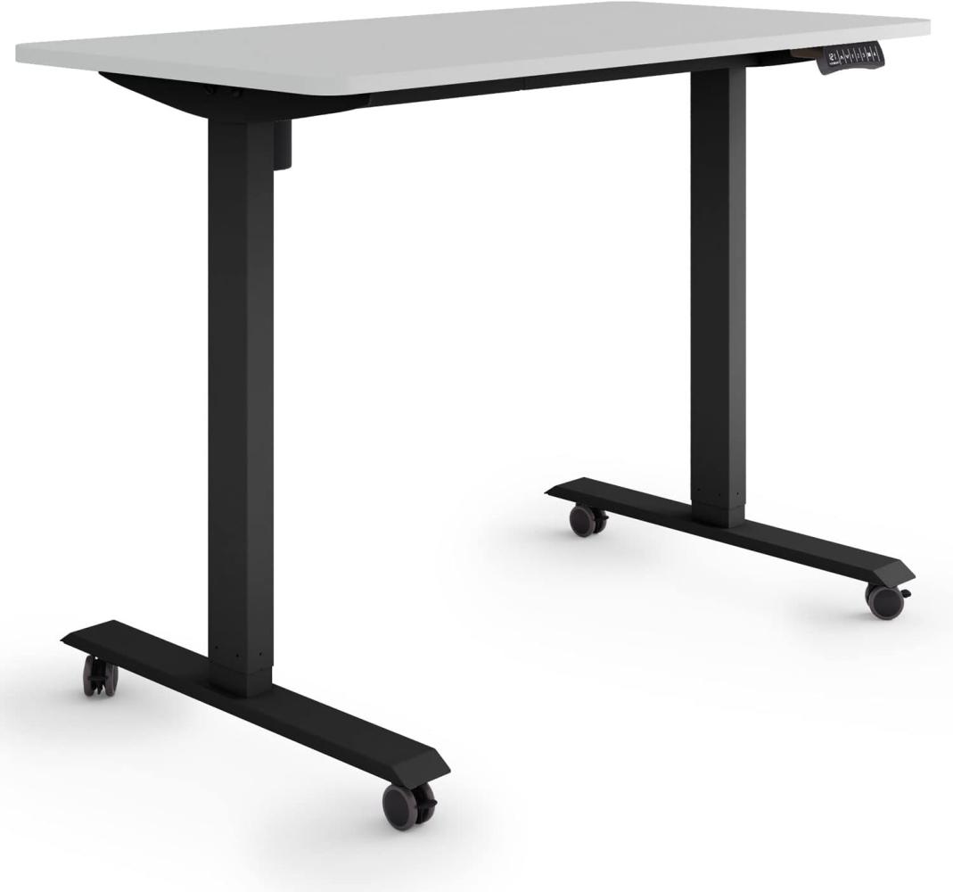 ESMART Germany ETX-121BG 120x60cm Hellgrau Ergonomischer Steh-Sitz-Schreibtisch auf Rollen Stufenlos elektrisch höhenverstellbar 78,5-128,5cm 3X Memory Aktivitätserinnerung Soft-Start/Stopp Bild 1