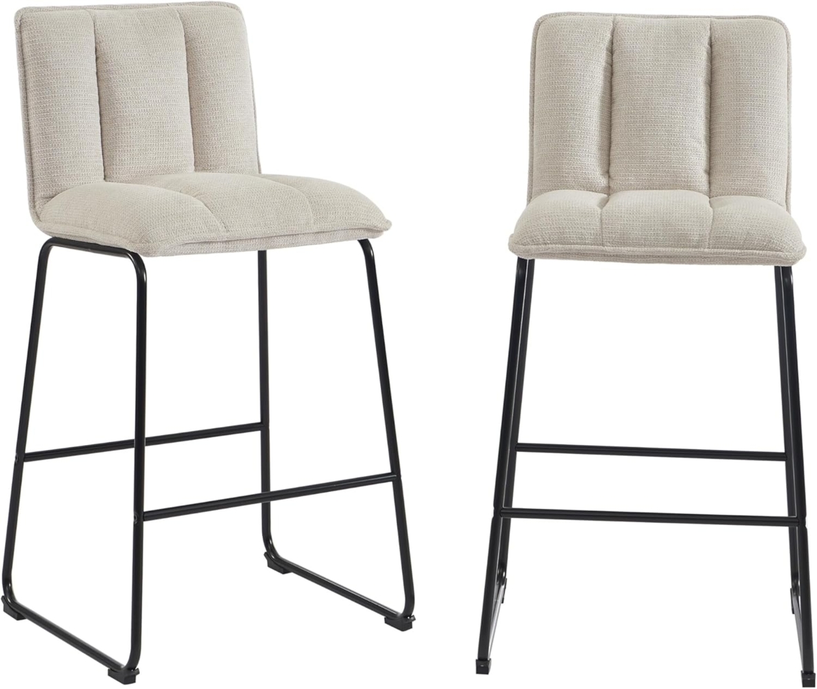 BAÏTA 2 Stück Hocker Isola cremefarbener Stoff, Metallfuß, Schwarz Bild 1