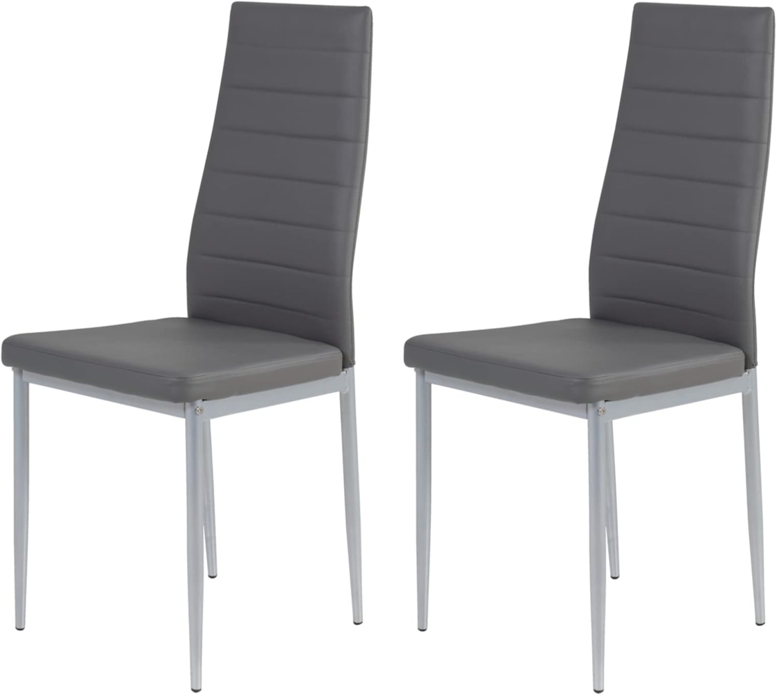 Hela Tische, 2er Set Esszimmerstuhl Küchenstuhl Simone, Kunstleder Grau, Rundrohgestell alufarben, Steppnähte Bild 1