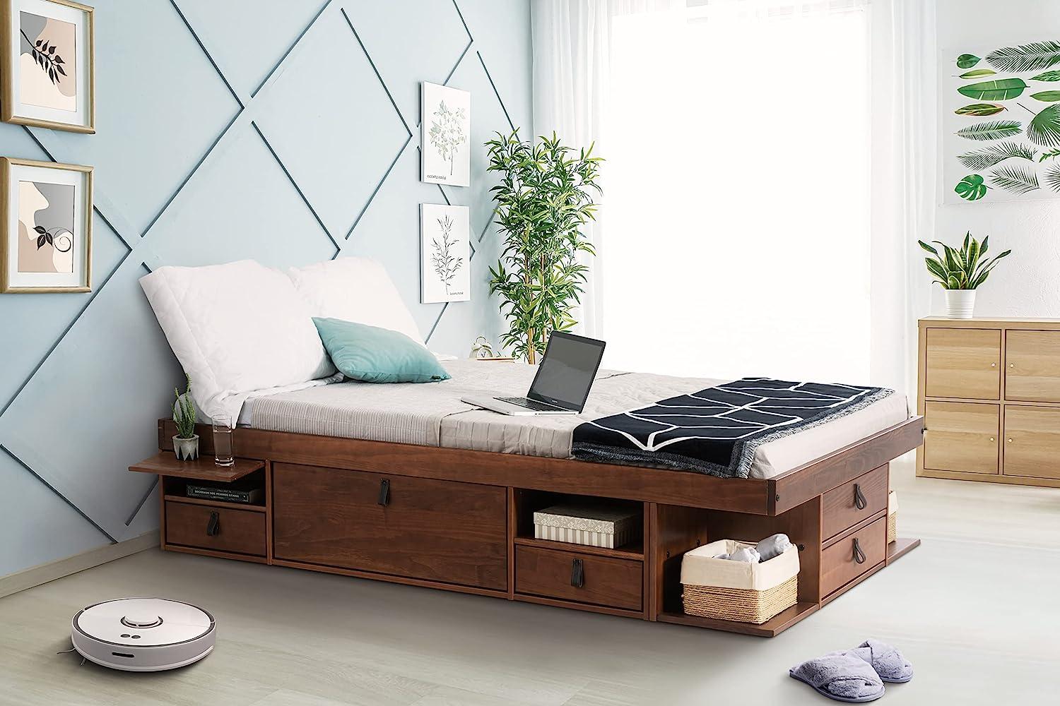 Funktionsbett Bali 180x200 Karamell - Schrankbett mit viel Stauraum und Schubladen, optimal für kleine Schlafzimmer - Bett mit Aufbewahrung aus Kiefer Massivholz – Schubladenbett inkl. Lattenrost… Bild 1