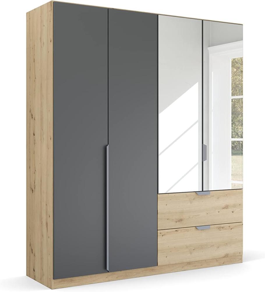 Kleiderschrank Drehtürenschrank Dark&Wood | 4-türig | mit Spiegeltüren & Schubkästen | grau metallic / Eiche Artisan | 181x210 Bild 1