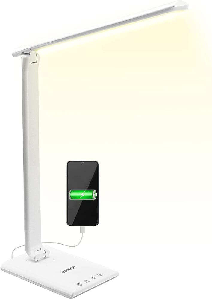 monzana Tischleuchte Cataleya, Weiß, LED Schreibtischlampe Weiß 3 Farb- und 5 Helligkeitsstufen USB Bild 1