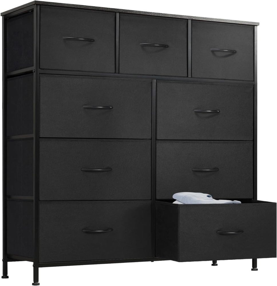 DUMOS Kommode mit Schubladen - Kommoden & Sideboards für Schlafzimmer Geeignet, Komodenschrank mit 9 Schubladen, Stoffkommode mit Stabilem Stahlrahmen, Ideal für Schlafzimmer, Wohnzimmer (Schwarz) Bild 1