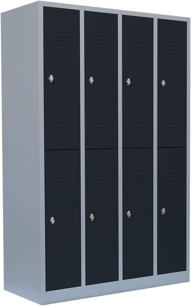 Steelboxx Spind Schrank Schließfachschrank 8 Fächer-Spint Fächerschrank Umkleideschrank 520248 Grau/Anthrazit 180 x 117 x 50 cm Metallspind Personalspind Schulspind Sportschrank Bild 1