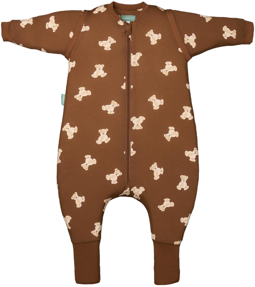 molis&co - Baby Schlafsack mit Füßen, abnehmbare Ärmel und Socken - Babyschlafsack 1 tog - Leicht gepolstert - 100% Baumwolle (Oeko-TEX 100), Premium Qualität - Teddy Mocca (70 cm) Bild 1
