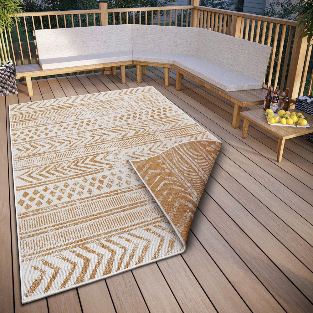 Hanse Home Northrugs Biri In- & Outdoor Wendeteppich - Flachgewebe, Boho Design, ÖKO-TEX, Wetterfest & UV-beständig für Balkon, Terrasse, Garten - Ocker, 200x290 cm Bild 1