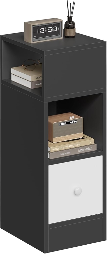 EUGAD Nachttisch schmal mit 2 offenen Ablagen 1 Schublade, schmaler Kleiner Nachtschrank im Schlafzimmer, 25 x 66 x 30 cm, Nachtkästchen Platzsparend, aus Holzwerkstoff, dunkelgrau, 0010CTG Bild 1
