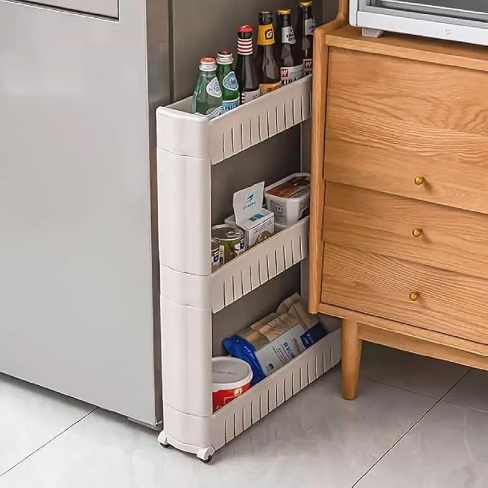 BAKAJI Sackkarre Slim, platzsparend, für Küche, Bad, mit Ablagen und 4 Rädern, Mehrzweck-Regal mit Rollen (3 Etagen) Bild 1