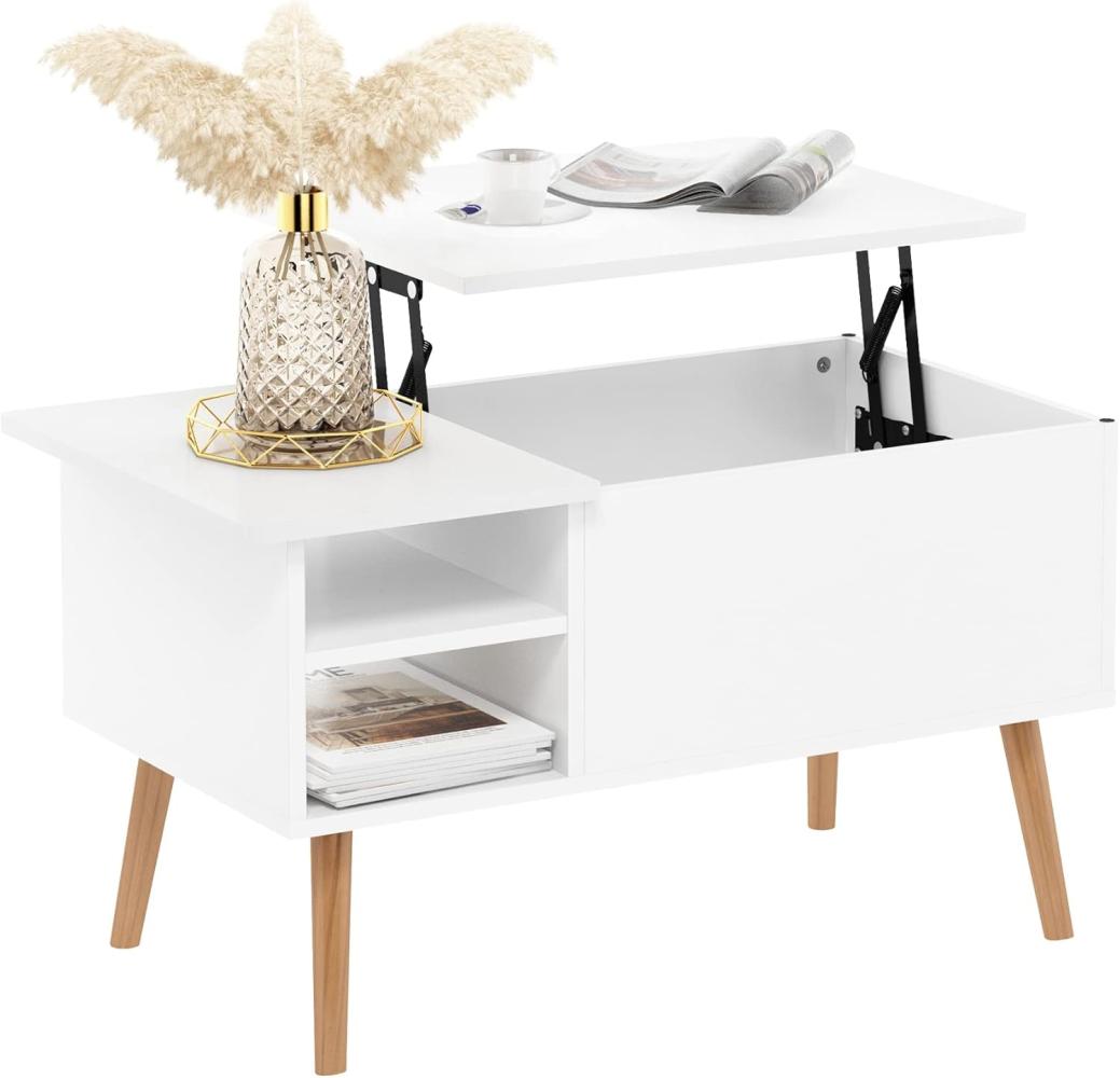 Furinno Jensen Couchtisch mit Holzbeinen, Solid White, 48. 01 (D) x 89. 99 (W) x 47. 60 (H) cm Bild 1