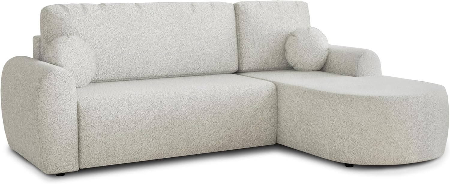 Ecksofa Jazz mit Schlaffunktion und Bettkasten - Bouclé-Stoff - L-Form Couch, Polstersofa, Schlafsofa, Sofagarnitur, Bettsofa (Weiß (Coral 70), Ecksofa Rechts) Bild 1