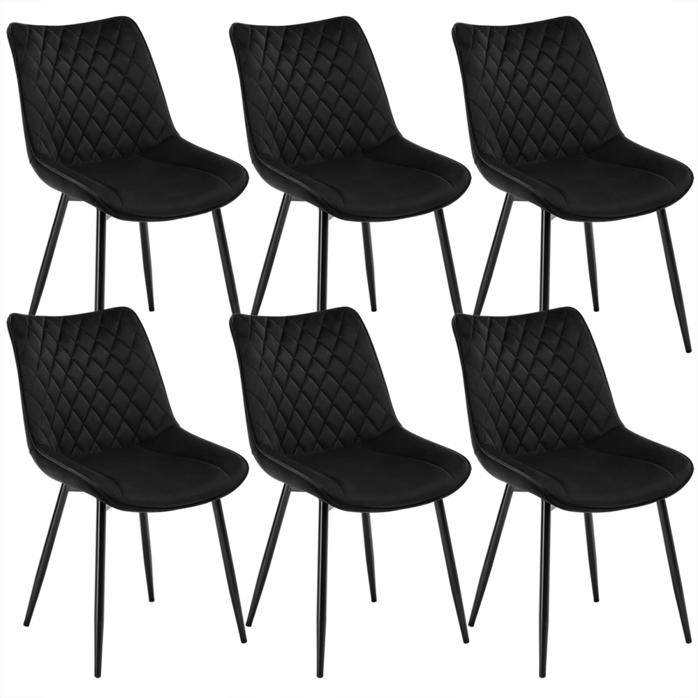 WOLTU® Esszimmerstühle BH209sz-6 6er Set Küchenstuhl Polsterstuhl Wohnzimmerstuhl Sessel mit Rückenlehne, Sitzfläche aus Samt, Metallbeine, Schwarz Bild 1