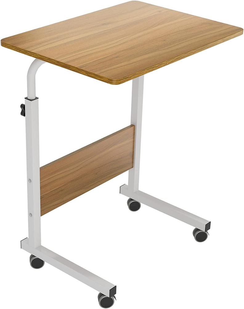 DlandHome Laptoptisch Höhenverstellbar mit Rollen 60 cm Betttisch Beistelltisch pflegetisch auf Rollen Computertische Mobiler Schreibtisch Laptop Ständer Tisch für krankenbett Büro Schlafzimmer Eiche Bild 1