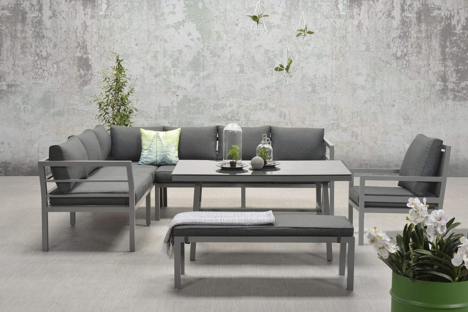 Garden Impressions Dining-Ecklounge "Lakes XL", inkl. Sitzbank, Tisch und Kissen, arctic grey / reflex black, mit Sessel,links Bild 1