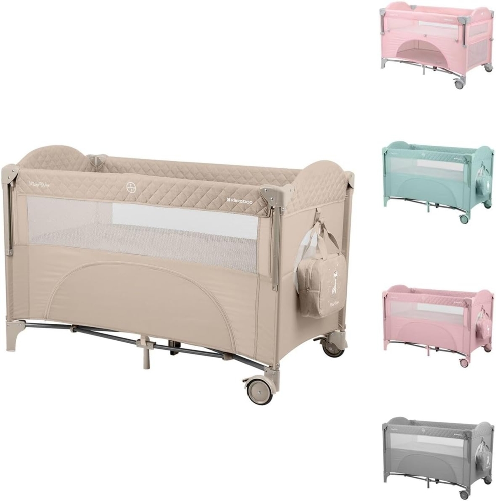 Kikkaboo Reisebett Milky Way, 2 Ebenen, seitliche Öffnung, 2 Räder, Netzfenster hellbraun Bild 1