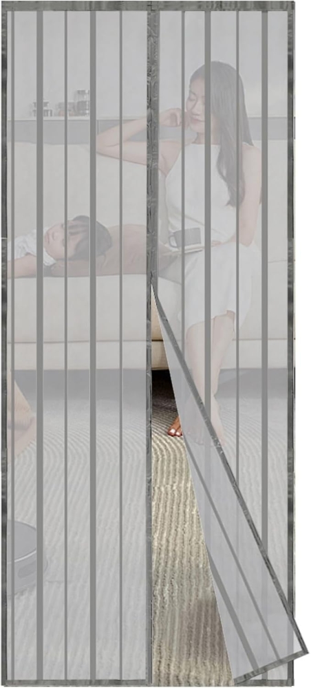 Sekey 110x210 cm Magnet Fliegengitter Tür Vorhang für Holz, Eisen, Aluminium Türen und Balkon. Einfache Installation, Grau Bild 1