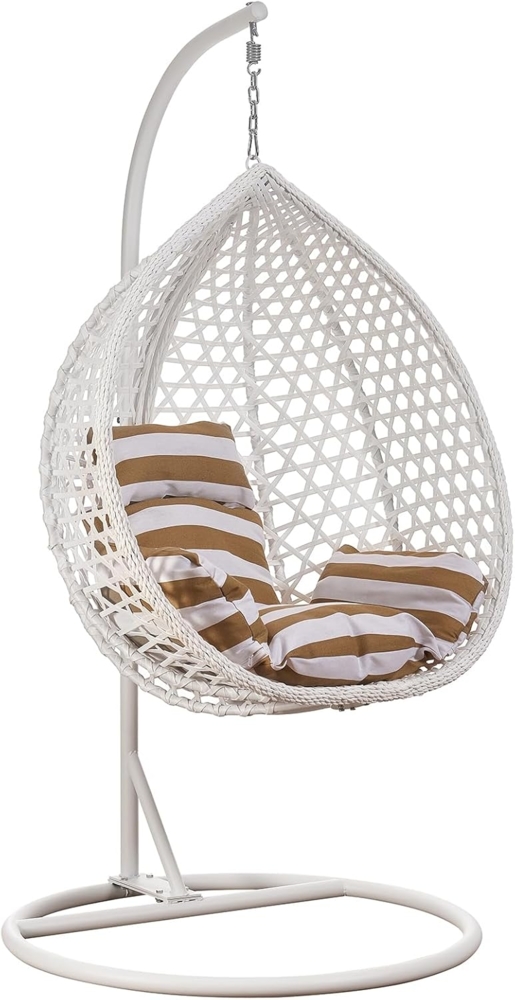 RAMROXX Hängesessel Luxus Style XXL Rattan Korb und Gestell Weiss mit Kissen Braun Bild 1