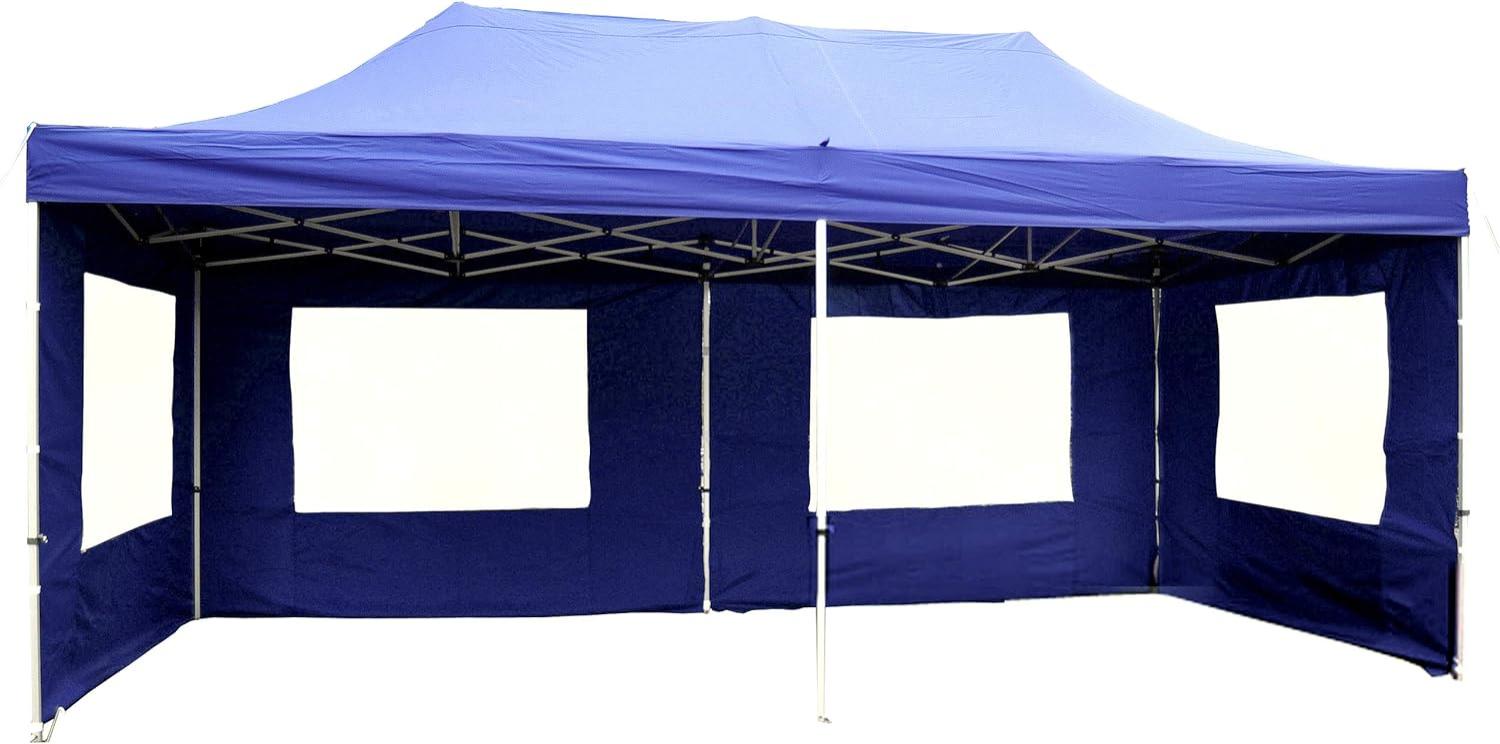 Falt-Pavillon Partyzelt mit Seitenteilen solide Ausführung für Garten Terrasse Feier Markt als Unterstand Plane wasserdichtes Dach 270 m² 3 x 6 m blau Polyester Faltpavillon Bild 1