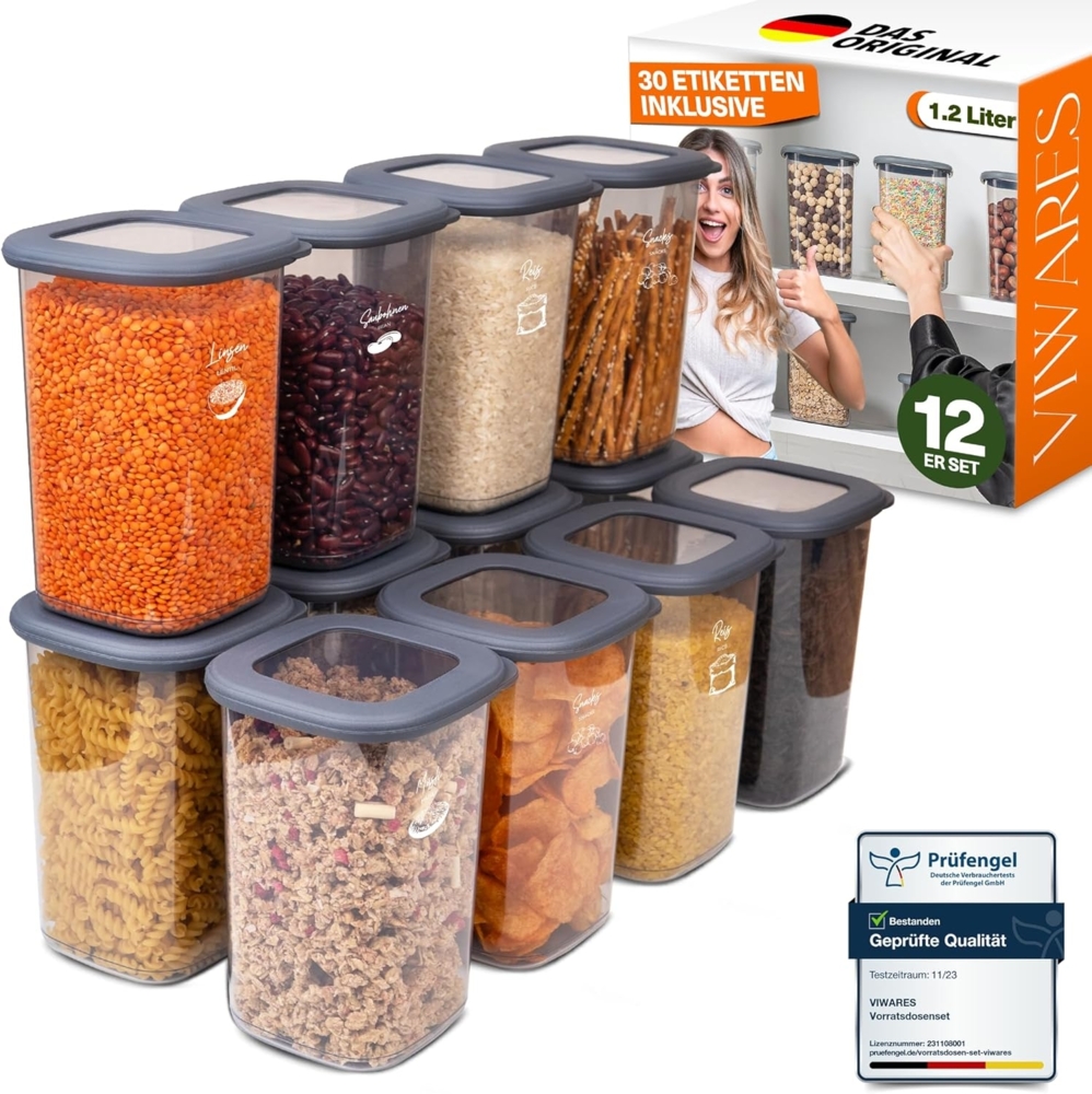 Viwares Vorratsdosen mit Deckel Luftdicht, 12er Vorratsbehälter Set BPA-Frei, Vorratsdose zur Müsli Mehl Aufbewahrung Küche, Praktische Organizer Küche, Frischhaltedosen für Lebensmittelaufbewahrung Bild 1