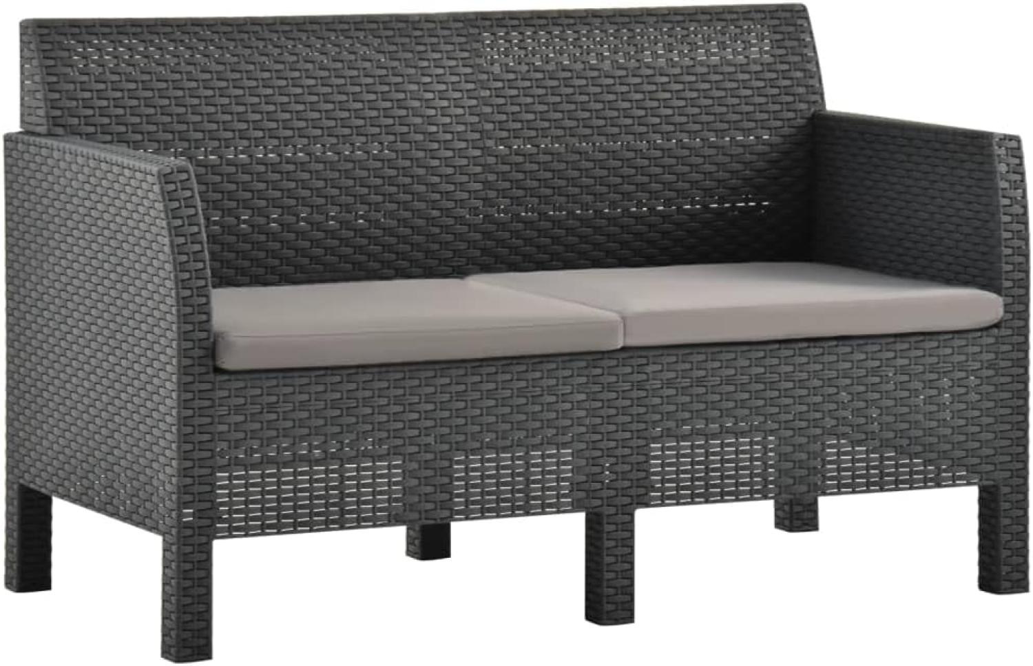 vidaXL 2-Sitzer Gartensofa mit Kissen Anthrazit PP Rattan 3067231 Bild 1
