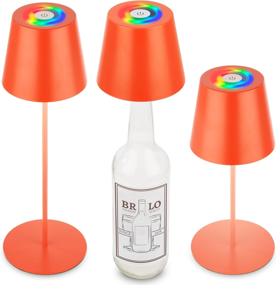BRILONER - 3 in 1 RGBW LED Tischlampe kabellos IP44 mit Touch, dimmbar, Akku & Lichtquelle tauschbar, Nachttischlampe, Leselampe, LED Lampe, Campinglampe, Tischleuchte, Akku Lampe, 36x12 cm, Orange Bild 1