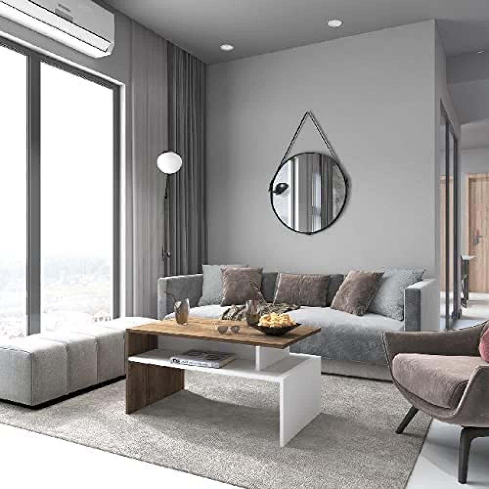 Homemania 'Ada' Couchtisch, 90 x 50 x 43 cm Weiß und Walnuss Bild 1