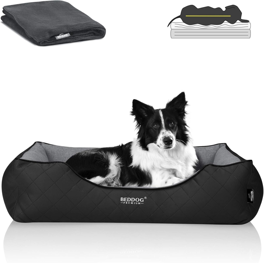 BedDog PREMIUM Orthopädisches Hundebett WUFFI, Memory Foam, mit abnehmbaren Bezug THE-ROCK (schwarz/grau), (XL) ca. 90x80x25cm Bild 1