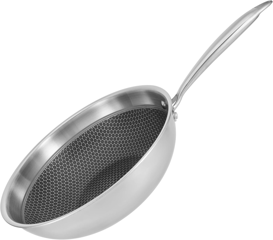 RESTO Kitchenware Wok Achird tiefe Pfanne aus Tri-Ply (Edelstahl + Aluminium + Edelstahl), Edelstahl 18/10 (1-tlg), Energieeinsparung 25% durch die dreilagige Basis, ofenfest Bild 1