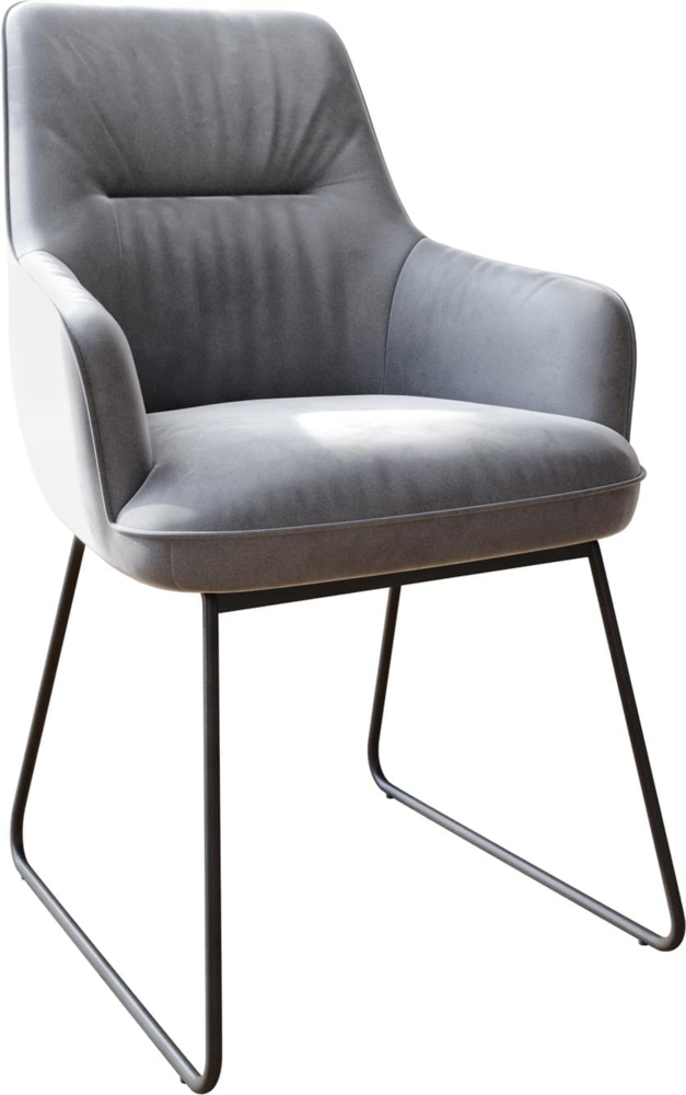 Esszimmerstuhl Zelia-Flex mit Armlehnen Samt Grau Kufengestell Schwarz Taschenfederkern Bild 1
