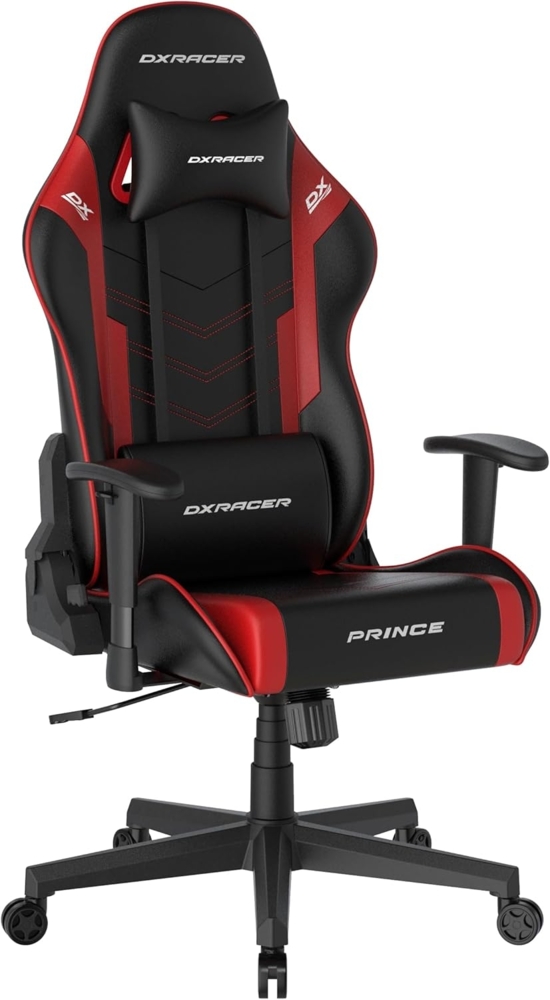 Robas Lund DXRacer Prince L PF132 Gaming-/ Büro-/ Schreibtischstuhl, mit Wippfunktion Gaming Stuhl Höhenverstellbarer Drehstuhl PC Stuhl Ergonomischer Chefsessel, schwarz-rot Bild 1