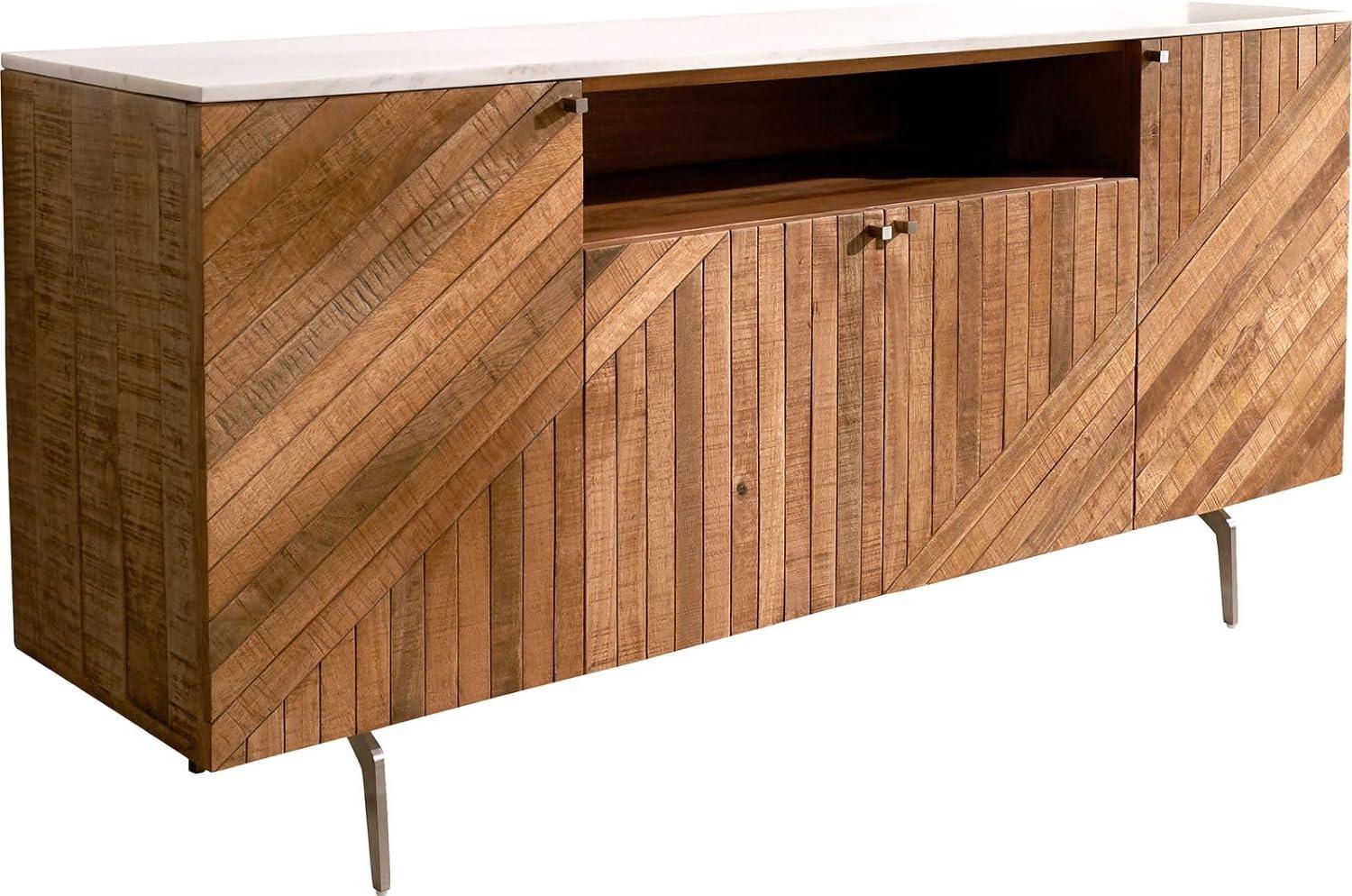 Sideboard Bahan 145 cm Mango Teak 4 Türen 1 Fach Marmorplatte weiss Winkelfuß Edelstahl Bild 1