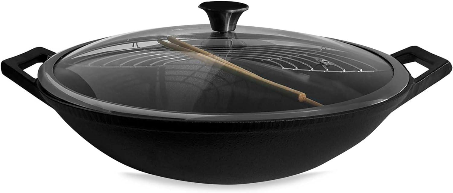 osoltus Wok Gusseisen mit Zubehör Wok-Set mit Deckel 36cm Bild 1