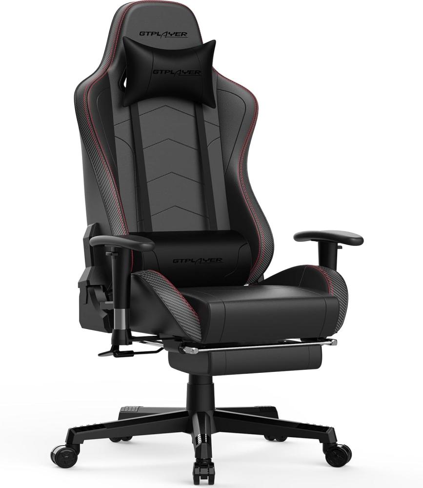 GTPLAYER Gaming-Stuhl Bürostuhl Gamer Stuhl mit Fußstützen Bluetooth Lautsprecher, Ergonomischer Musik Computerstuhl inkl. Lendenwirbel- und Nackenkissen Bild 1