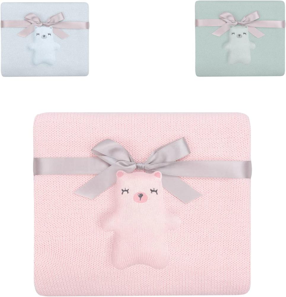 Kikkaboo Babydecke Bär 100x75 cm, 100% Baumwolle, gestrickte Kuscheldecke rosa, 100% Baumwolle Bild 1
