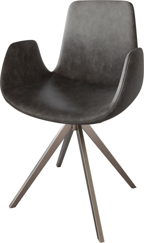 Esszimmerstuhl Ilia-Flex mit Armlehnen Mikrofaser Anthrazit Vintage Kreuzgestell kantig Edelstahl Bild 1