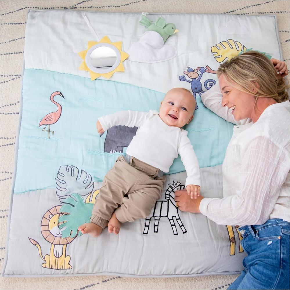 aden + anais Baby-Bonding-Spielmatte, 100% Baumwoll-Musselin Spieldecke mit Spielzeug für die sensorische Entwicklung, Maschine waschbar, ungiftig, PVC-frei, 114x114cm, jungle jam Bild 1