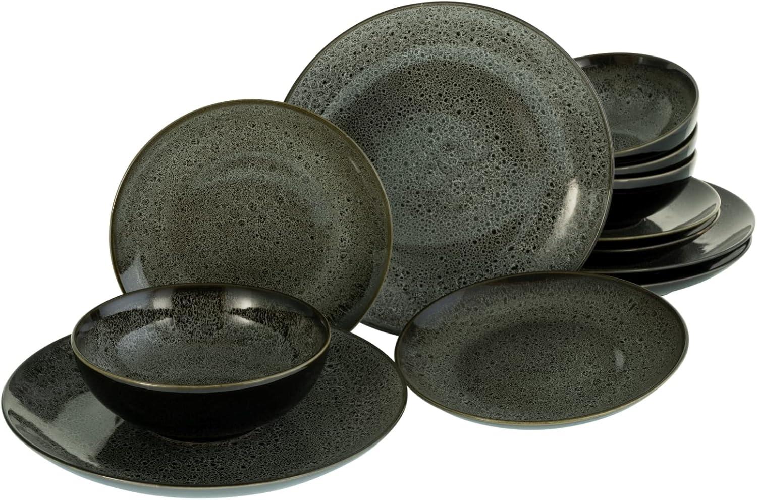 CreaTable 23676 Tafelservice Reactive Nostalgic für 4 Personen, Porzellan, schwarz/grau (1 Set, 12-teilig) Bild 1