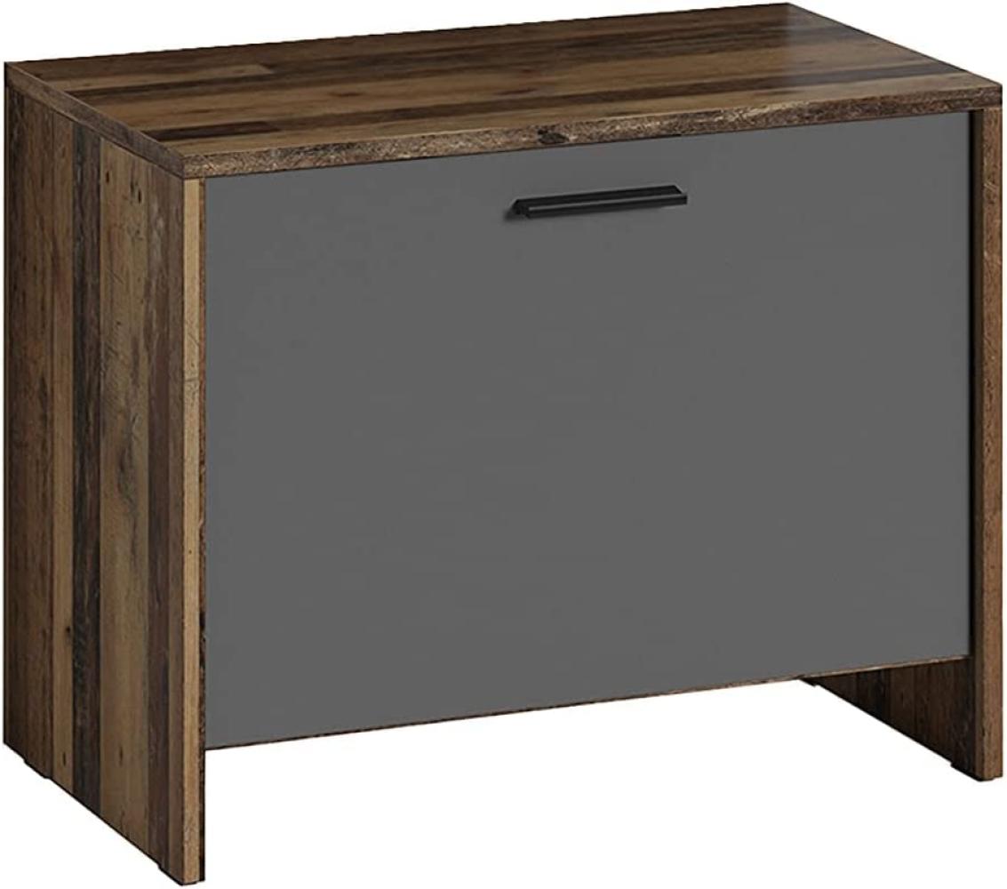 byLIVING Sitzbank BEN / Schuhschrank in Old Wood dunkelbraun / Front anthrazit / kleine Flur-Kommode mit Klappe und Einlegeboden / B 60, H 48, T 35 cm Bild 1