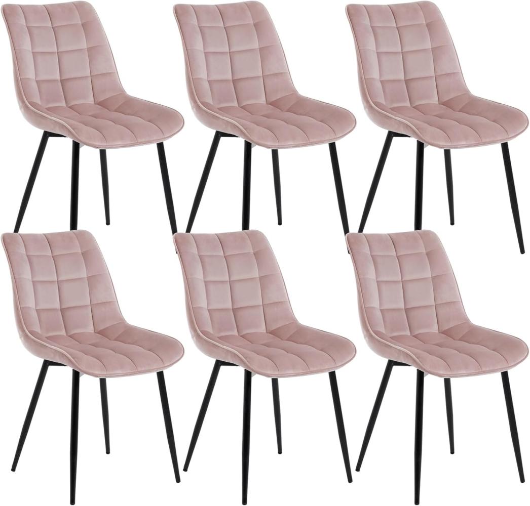 WOLTU 6 x Esszimmerstühle 6er Set Esszimmerstuhl Küchenstuhl Polsterstuhl Design Stuhl mit Rückenlehne, mit Sitzfläche aus Samt, Gestell aus Metall, Rosa, BH142rs-6 Bild 1